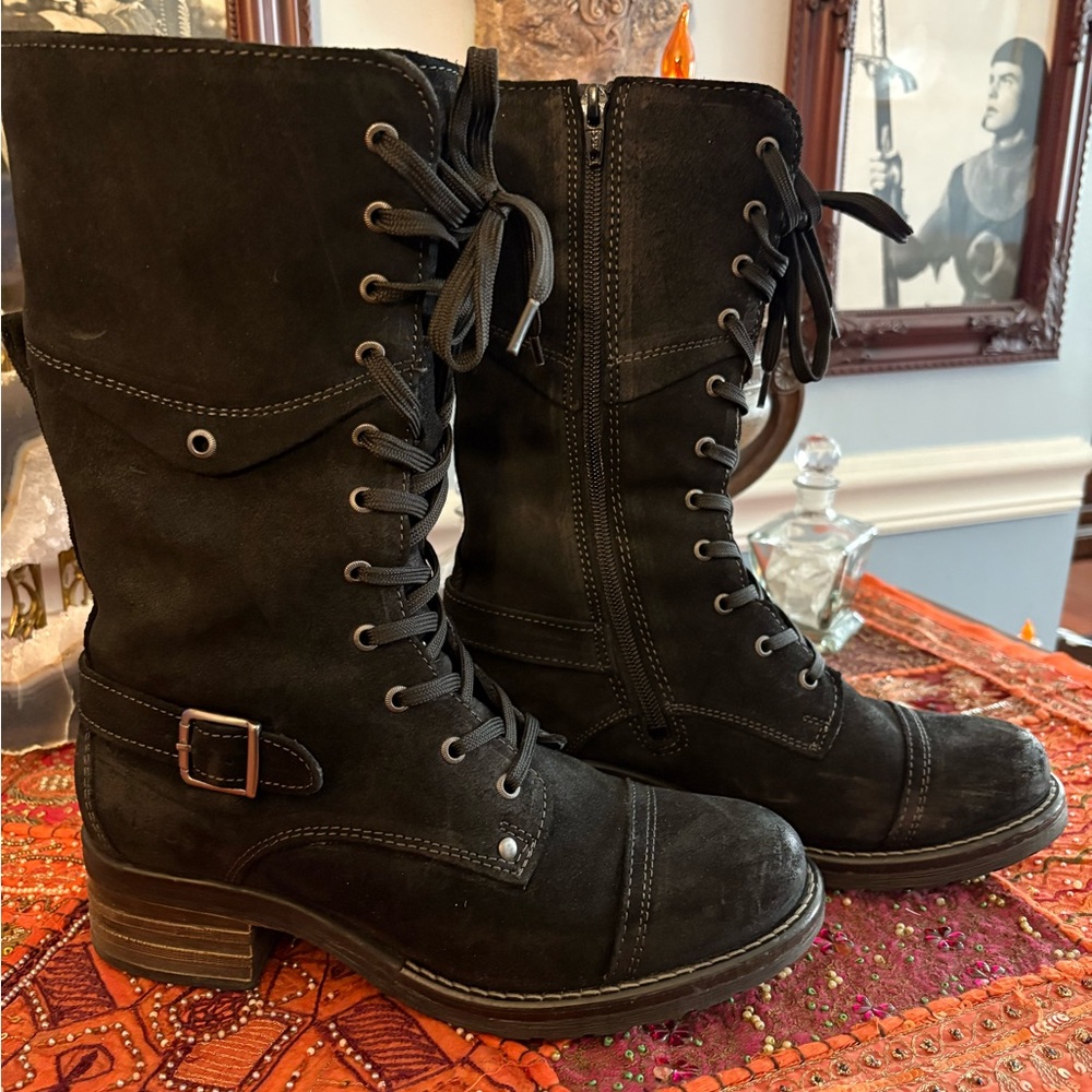 Taos Tall Crave Black Lace-Up Mid-Calf Combat Boots Size 8